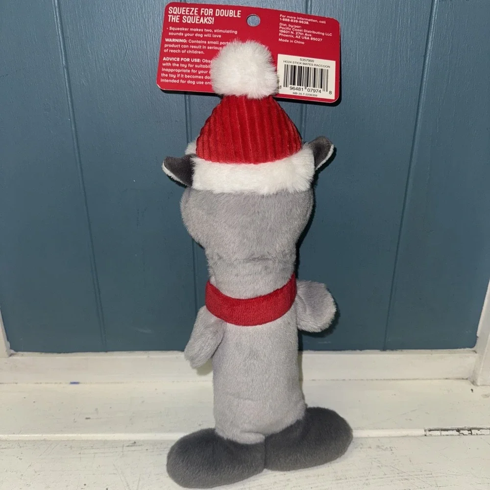 Merry & Bright‎ Nice & Noisy RACCOON Dog Toy Red Squeaky Thrash Plush Toss Shake